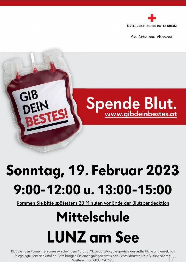 Wichtiger Termin: Blutspenden in der Lunzer Mittelschule