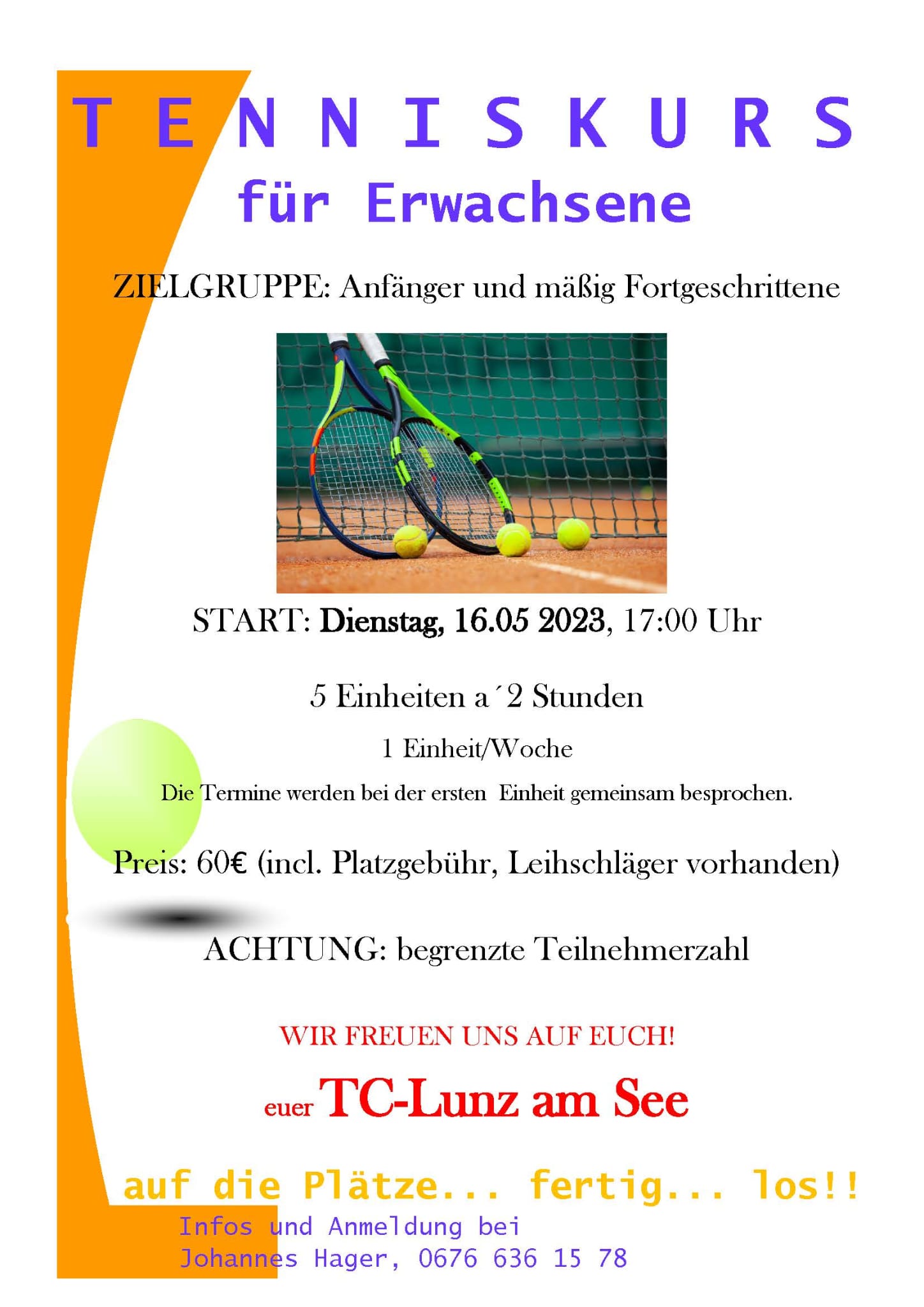 TC-Lunz am See: Angebot Tenniskurs für Erwachsene