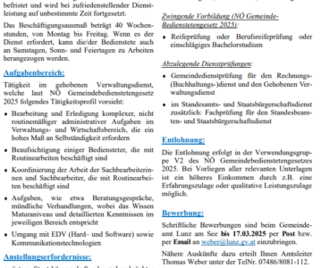 Stellenausschreibung Gemeindemitarbeiter -> www.lunz.at