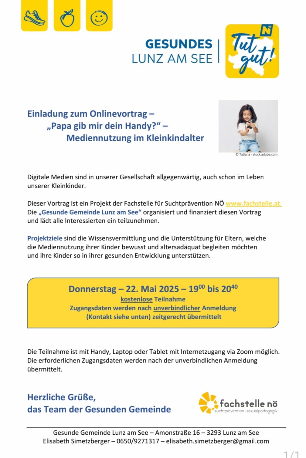 Gesunde Gemeinde Vortrag – Mediennutzung im Kleinkindalter