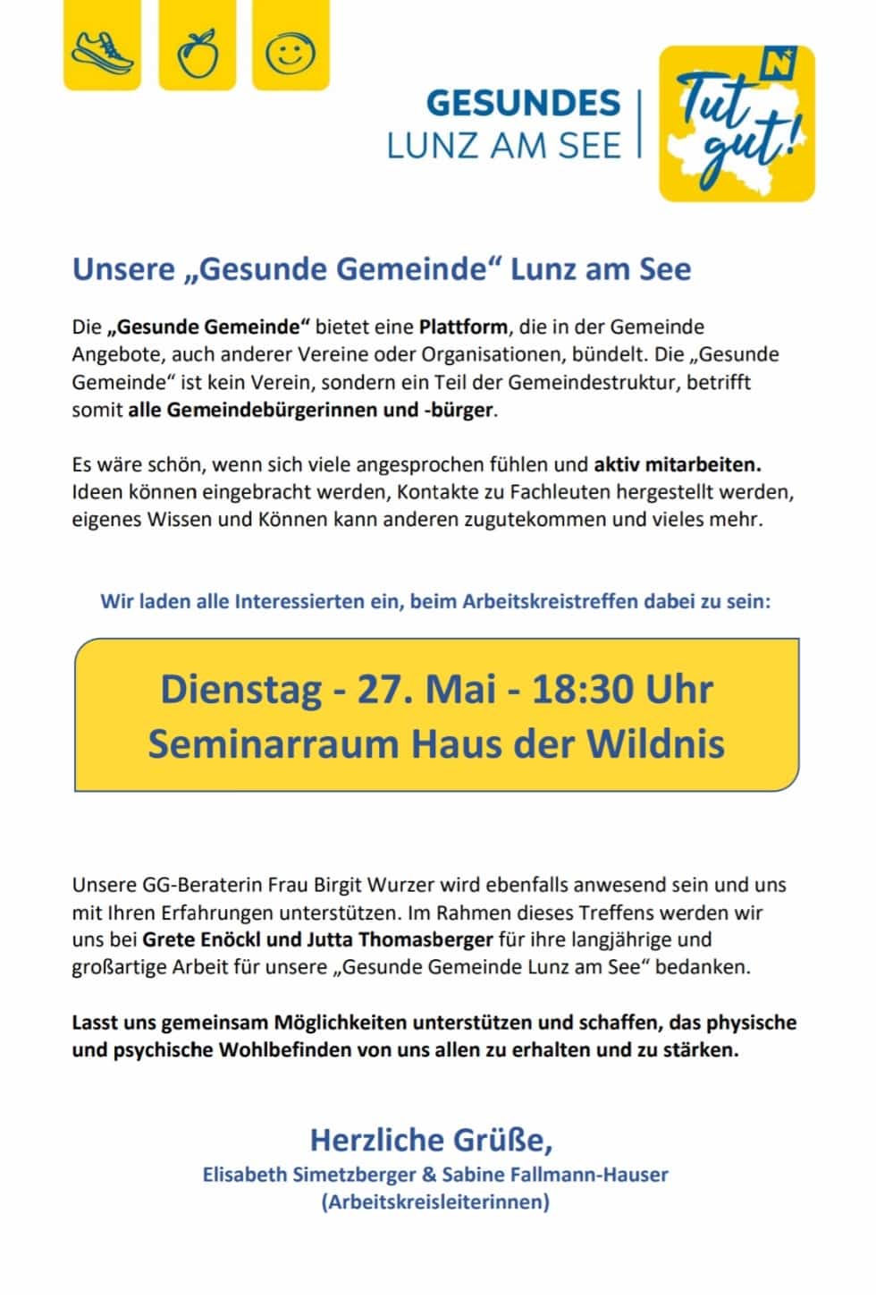 MORGEN: Treffen der „Gesunden Gemeinde“ Lunz am See