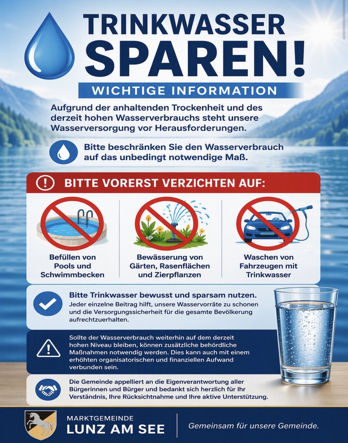 Weiterhin Trinkwasser sparen